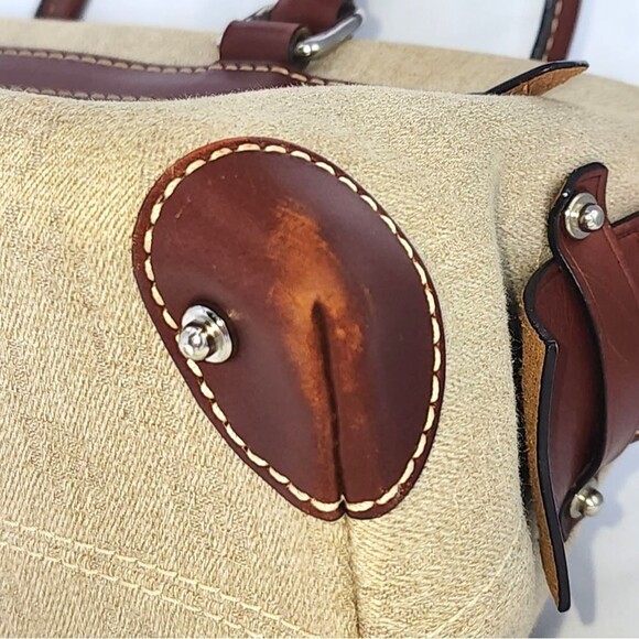 Vintage Dooney & Bourke Brown Leather & Tan Monogram Canvas Satchel 12.5"X7.5"X5 - Picture 6 of 14